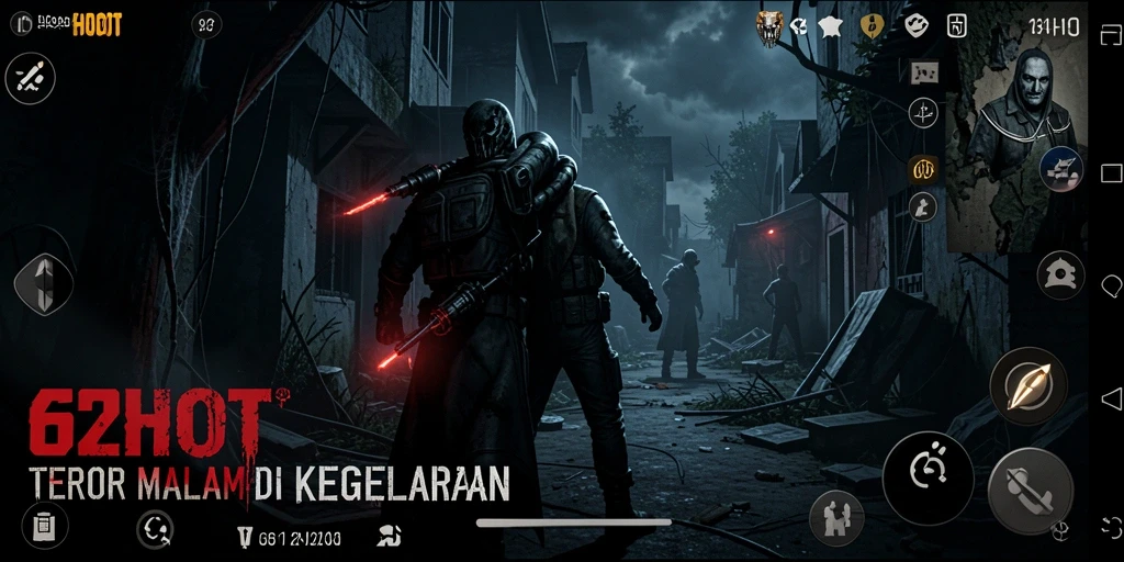Screenshot gameplay 62HOT menampilkan atmosfer kelam yang menegangkan.