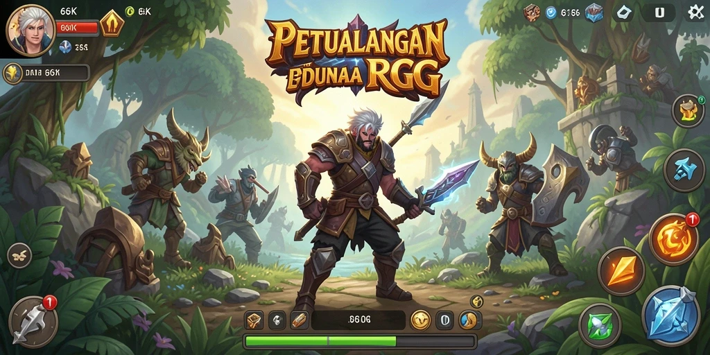 Screenshot gameplay 66K menampilkan pertarungan epik di dunia RPG.