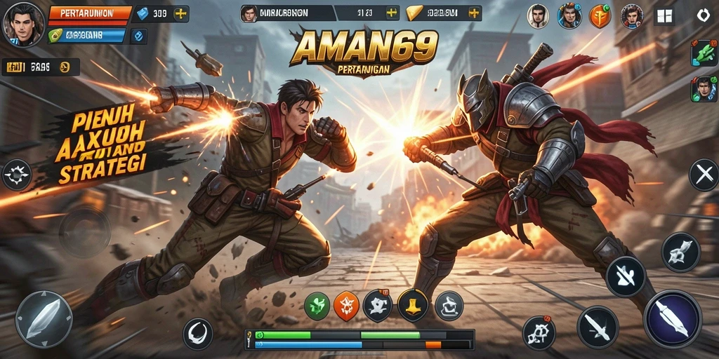 Screenshot AMAN69 menampilkan aksi pertarungan yang mendebarkan.