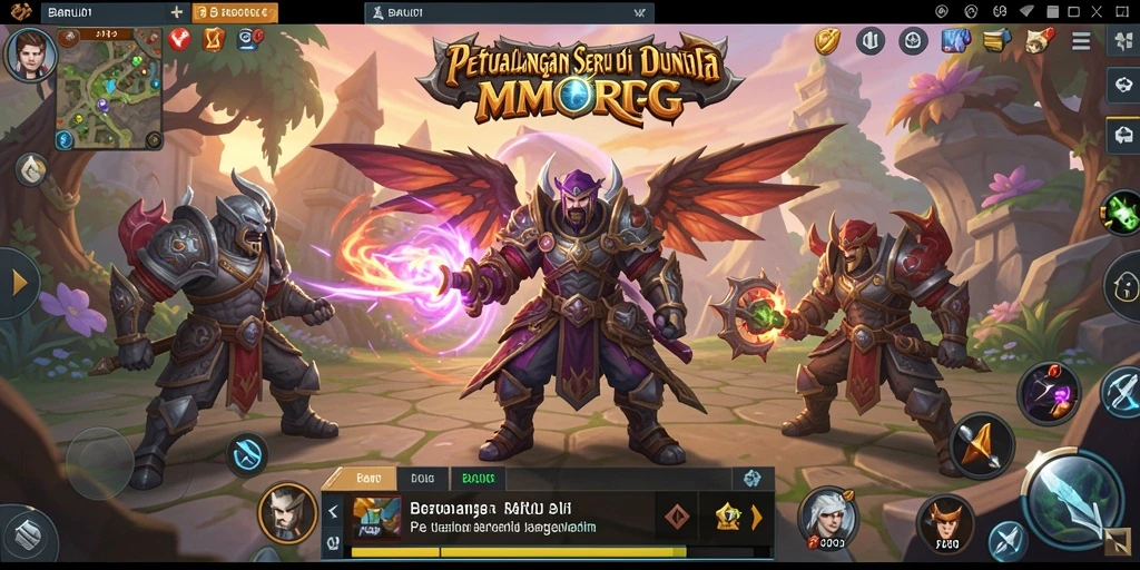 Screenshot utama BARU01 menampilkan aksi pertempuran yang intens dalam dunia MMORPG.