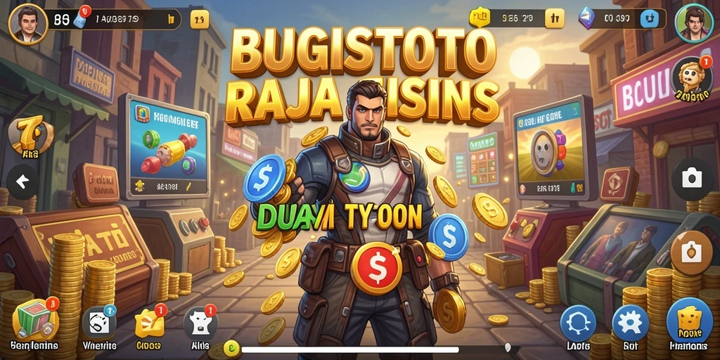 Screenshot gameplay BUGISTOTO menampilkan pengelolaan bisnis yang seru.