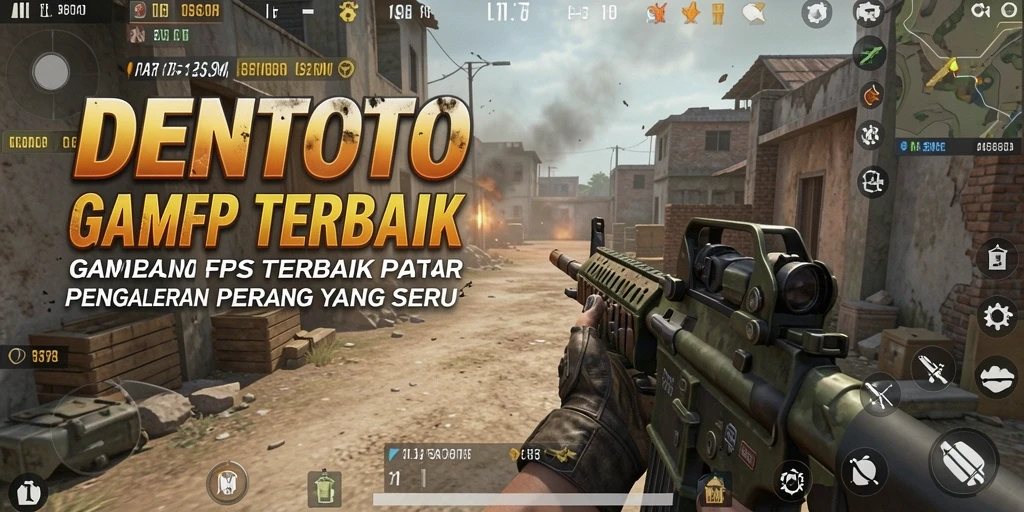 Screenshot DENTOTO menampilkan aksi intens dalam pertempuran FPS.