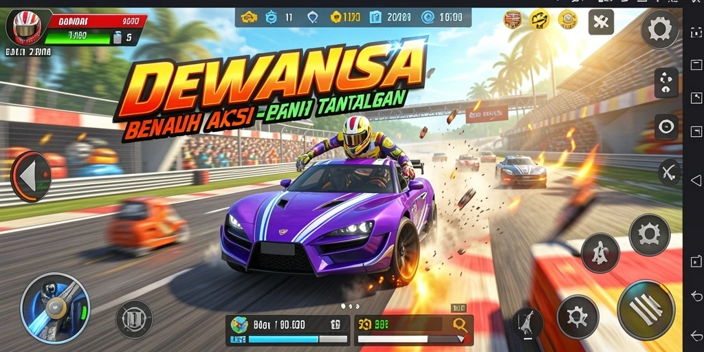 Tampilan gameplay balapan yang seru dan mendebarkan di DEWANUSA.