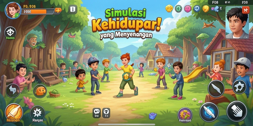 Gameplay F08 yang menyenangkan dan interaktif dalam simulasi kehidupan.