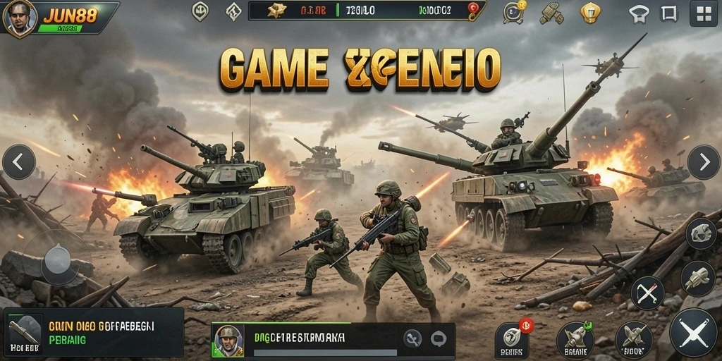 Screenshot gameplay JUN88 menunjukkan pertempuran strategi yang intens.