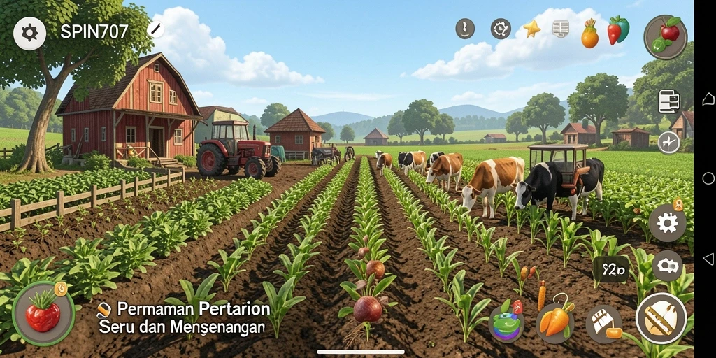 Tampilan gameplay menarik SPIN707 dengan aktivitas pertanian yang seru.