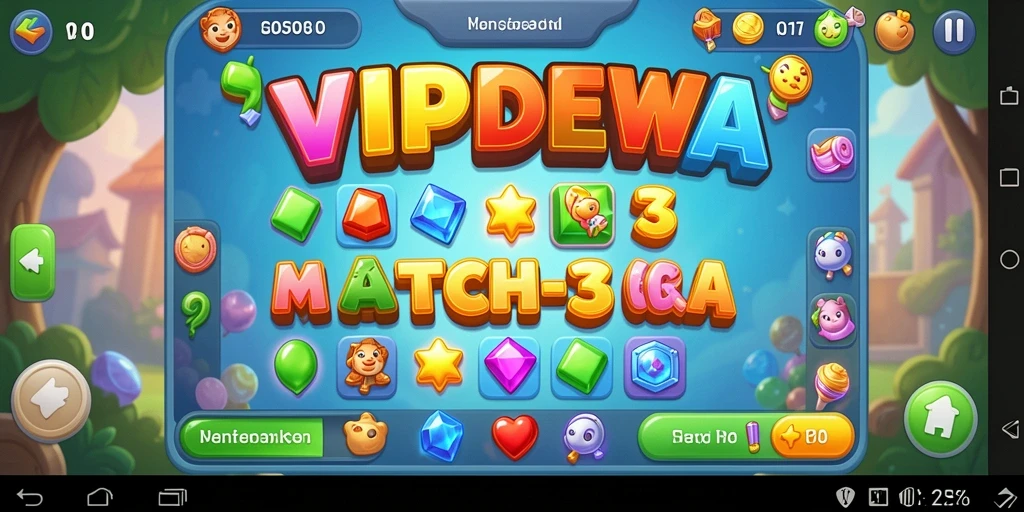 Tampilan gameplay Match-3 yang memukau dan penuh warna.